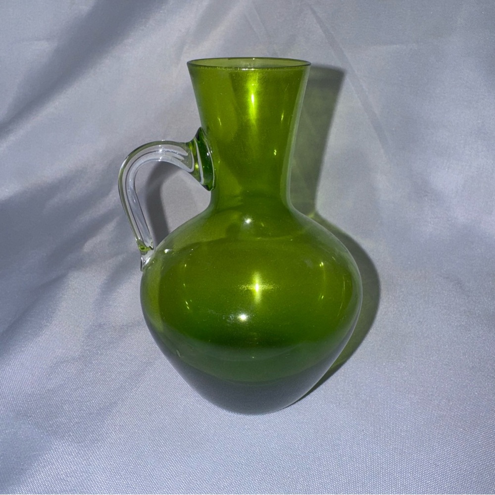 Small vintage green glass vase